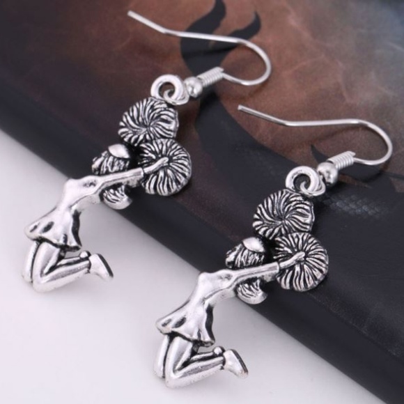 Adorable Cheerleader Tibetan Silver Tone Earrings - Picture 3 of 5